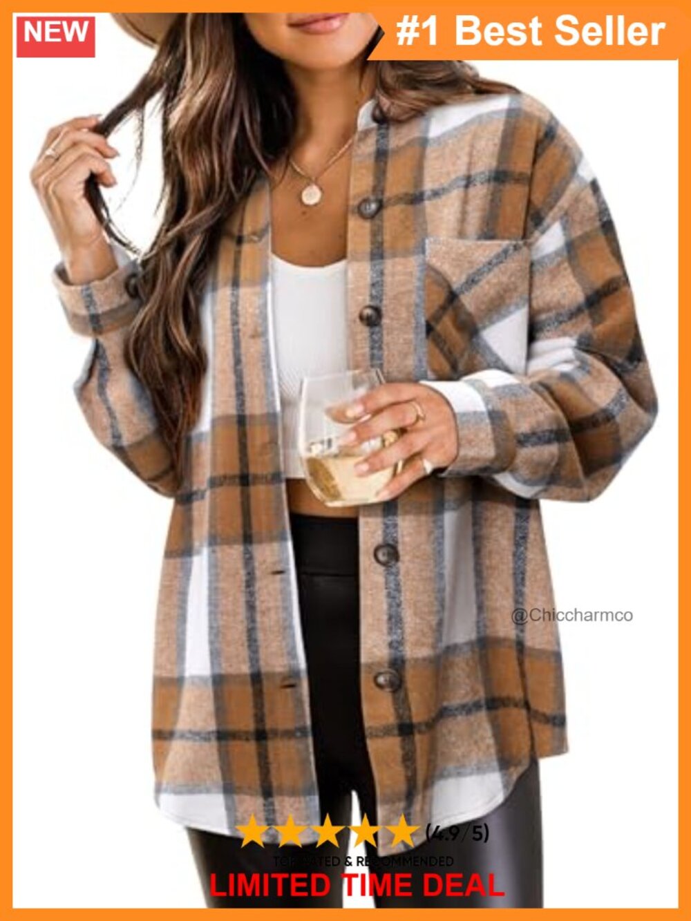 Flannel Button Down Shacket Oversized Plaid Shirt Jacket Long Sleeve